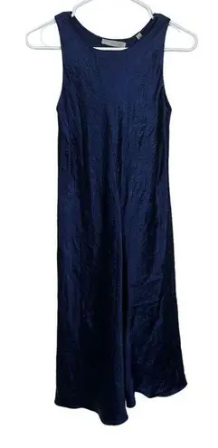 Vince NWT  XS Asymmetrical Crinkled Satin Sleeveless Midi Dress Ink Dark Navy