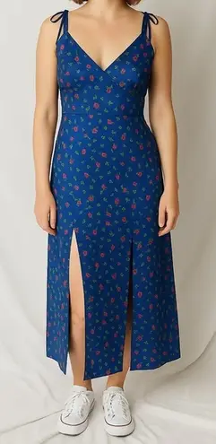 Vintage Miss Elaine Blue Floral Maxi Nightgown Large Satin Slip Dress Cottage