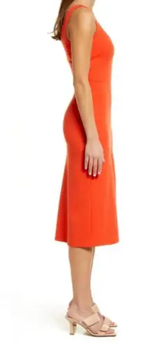 Open Edit Scoop Neck Orange Bodycon Midi Tank Dress Size XS NWOT Sleeveless.    Bodycon Midi Tank Dress in Orange Scoop Neck Sleeveless Front side slit Some Stretch 75% Polyester, 21% Viscose, 4% Spandex  Approximate measurements  pit to pit 28” waist 22” length 38”  casual comfortable summer work office school party vacation