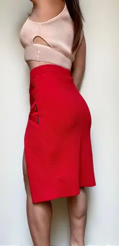 Jonathan Simkhai grommet jacquard red high waist lace-up midi skirt size S small