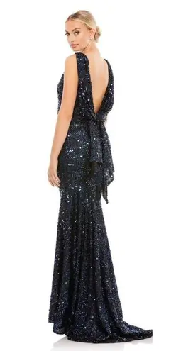 Mac Duggal Midnight Blue Cowl Back Boat Neck Sequined Evening Gown 12 $398 26331