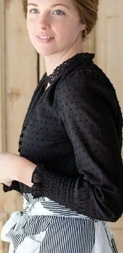 Heartloom Petra Puff Sleeve Swiss Dot Top Smocked Ruffle V-Neck Black Women's XS