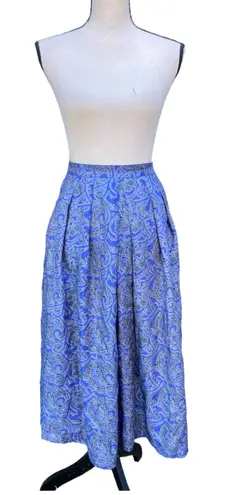 Vintage 80s Rayon Paisley Midi Skirt Periwinkle Blue Grey 12 Samantha Scott