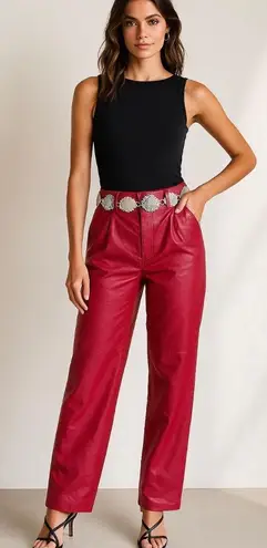 Vintage Rare Leather Fuchsia Pink High Rise Pleated Straight Leg Pants XS