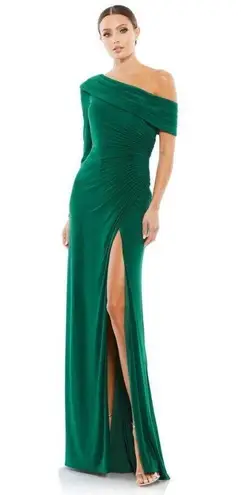 Mac Duggal Emerald Ruched Jersey Drop Shoulder Foldover Gown Size 2 $358 26570
