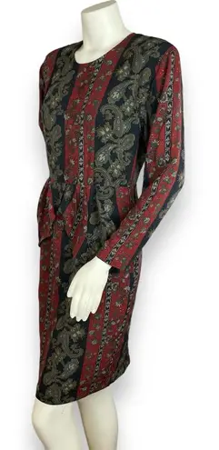 Vintage Dress 80s Pencil Petal Hip Skirt Layer Striped Floral Women Retro Black Red