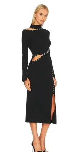 NICHOLAS Saba Midi Dress in Black Ribbed Size Medium Long Sleeve Cut Out Midi