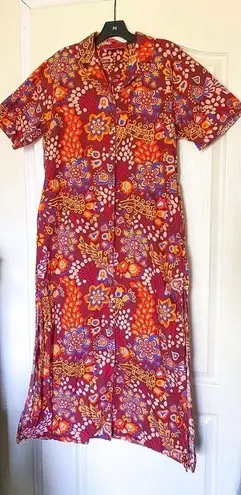 La DoubleJ Dress Bowling Floral Orange Relaxed Maxi Shirtdress Taranta XS GUC
