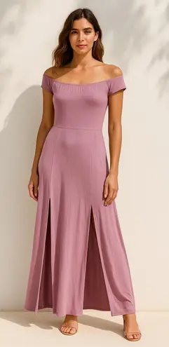 Hot Kiss NWT Mauve Off-Shoulder Cap Sleeve Maxi Double Slit Dress Size Small