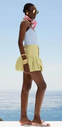 NWT CAROLINE CONSTAS Green White Gingham Checkered Reina Bubble Mini Skirt S