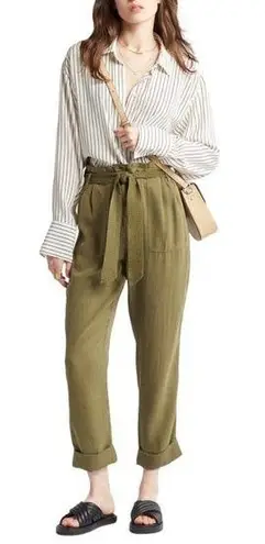 Treasure & Bond New Pants Womens Size 0 Paper Bag Waist Cuffed Olive Green