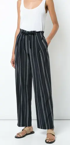 Vince. Silk Striped Wide Leg Pants Drawstring High Waist Navy White Size Large