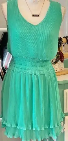 She & Sky 🆕  Sleeveless Plisse Smocked Teal Dress | Medium