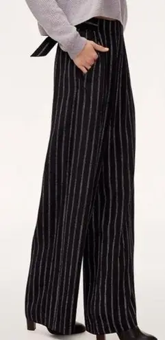 Wilfred  Aritzia Faun Pinstripe Tie Waist Wide Leg Pants Black/White Size L