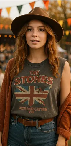 Rolling Stones 1981 Tour Tank Top Small Bravado Distressed Rock Graphic Tee Black