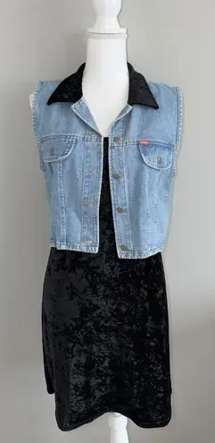 NWT Vintage 90s Tickets Clothing Western 2 Piece Crushed Velvet Dress Denim Vest Black