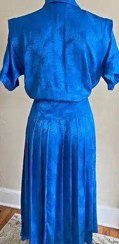 Vintage Blue  embossed satin feel pleated retro 80s maxi dress