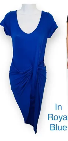 The Vanity Room Cap Sleeve Twist Asymmetrical Bodycon Tshirt Dress Royal Blue S
