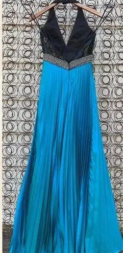 Mori Lee Y2K beaded sequin halter prom dress maxi gown teal black 5/6