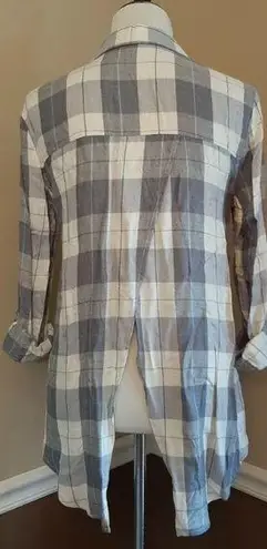 Blu Pepper NEW  Gray Plaid Button Down Open-Back Roll-Tab Sleeves ModCloth Top S