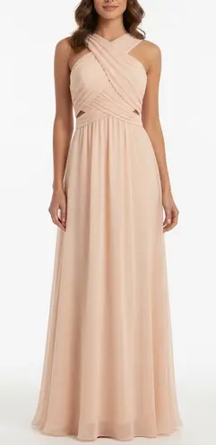 Keepsake Peach Chiffon Crisscross Neck Maxi Dress Size S Pink