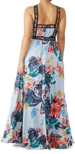 Badgley Mischka Floral Grommet Maxi Blue Gown Sleeveless Cocktail Size 8