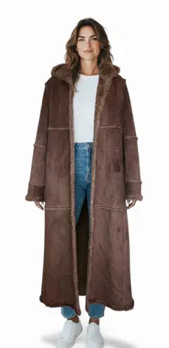 Gallery Vintage Y2K Tan Suede Sherpa Penny Lane Trench Coat-size Small
