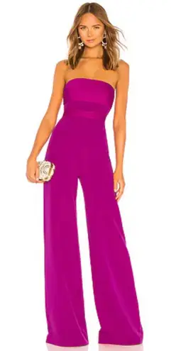 Milly Brooke Strapless silk Magenta Sash Waist Wide Leg Italian Cady Jumpsuit