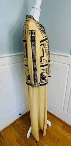 60s 70s Gold Lurex Art Deco Metallic Top + Wide Leg Bellbottoms Palazzo Pants Size M