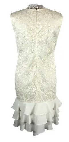 Leslie Fay Vintage 80's  sleeveless lace cream dress with ruffles size 10