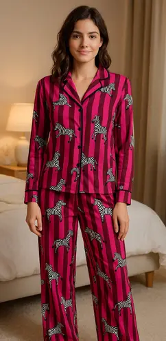 Room Service Zebra Stripe Pajama Set – Size L – Excellent Condition Pink Size L