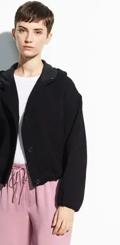 Vince  Cotton Hooded Bomber Button Jacket in Black XS