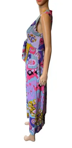Vassarette Vintage 60s Hippie Psychedelic Groovy Abstract Floral Tie Maxi Dress