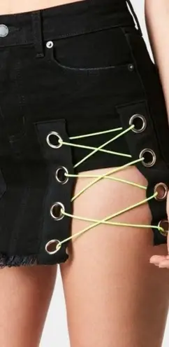 Carmar Black Lace Top Neon Skirt Black Lace Up Mini Preppy Womens Size 25