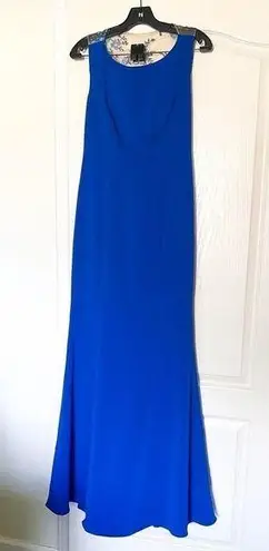 Marchesa Notte Dress Floral Bird Embroidered Mesh Mermaid Maxi Blue 4 NWT