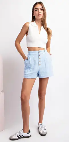 ee:some Periwinkle High Rise Button Front Shorts