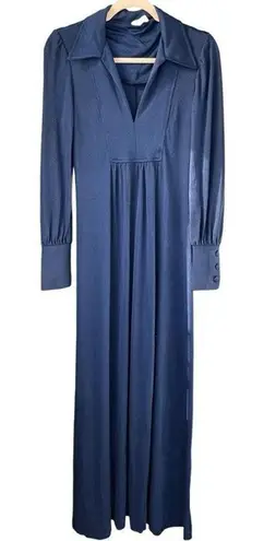 T2 70S Vintage Navy Blue Maxi Dress Long Sleeve Stretchy Full Length Gown Size undefined