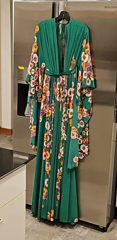 Michael Costello 💕💕 Plunging Kimono Dress ~ Green Floral Print