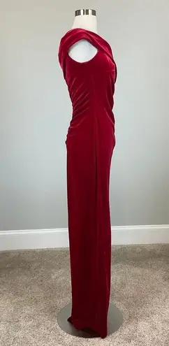 XScape  Women's Formal Dress Size 16 Red Velvet One Shoulder Long Evening Gown