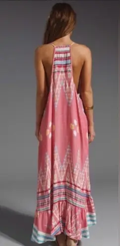 Indah Leyti High-Low Ruffle Hem Sundress Pink Endek Print Size Medium