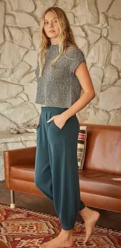 Free People Beach Freya Sweater Knit crop Sweater mock neck blue white XS