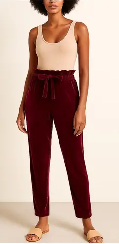 Missguided Burgundy Wine Red Velvet Paperbag High Waist Joggers Pants Sz 12
