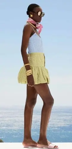 NWT CAROLINE CONSTAS Green White Gingham Checkered Reina Bubble Mini Skirt XS