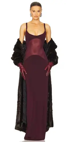 NWT Helsa Sheer Knit Curve Maxi Dress in Merlot, size S Purple