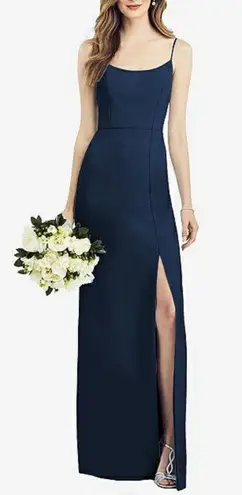 After Six Dessy Gown Size 10 Crepe V-Back Navy Blue Dress Bridesmaid Wedding