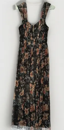 Candalite Vintage Women Dark Floral Whimsigoth Midi Dress Small Fairy Grunge