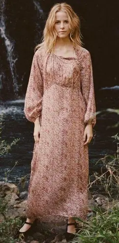 NEW Doen Sz S Bellflower Maxi Silk Dress in Clay Floral Pink