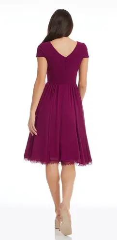 Dress the Population NWOT  Magenta Corey Fit & Flare Dress Lace Trim New Cap Sleeves