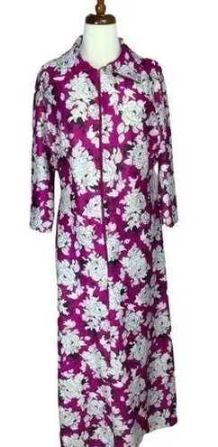 Granada Fushcia Black & White Large Floral Print Zip Front Maxi House Dress Med