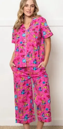 Printfresh Hummingbird Haven 2 Piece Pajama Set Women’s Medium Pink Artsy Cotton